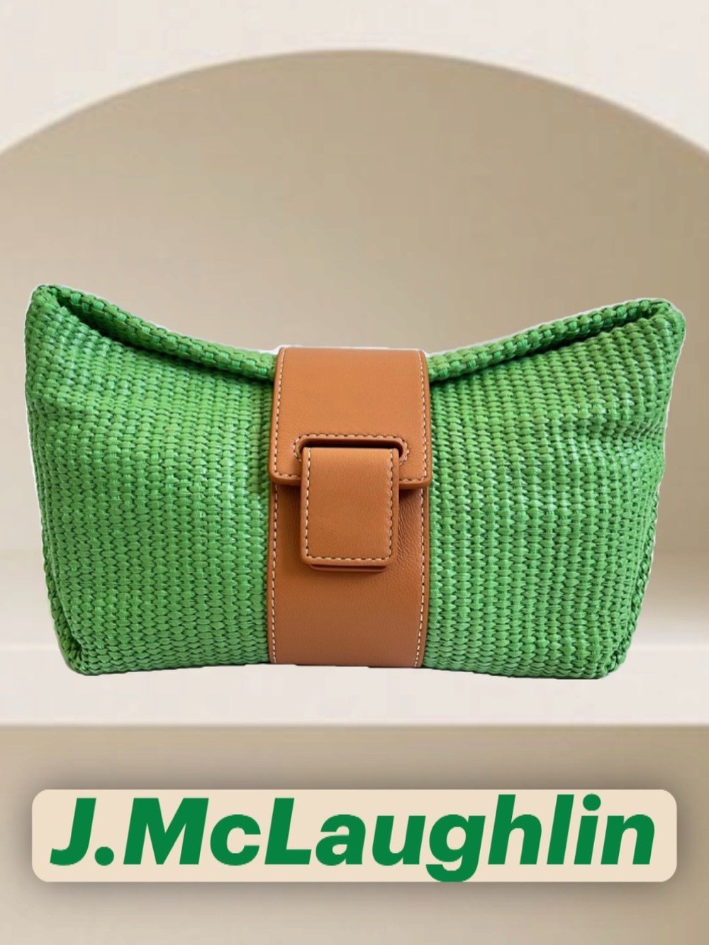 J. McLaughlin Green Solid Gail Grasscloth Clutch.Classic and Contemporary